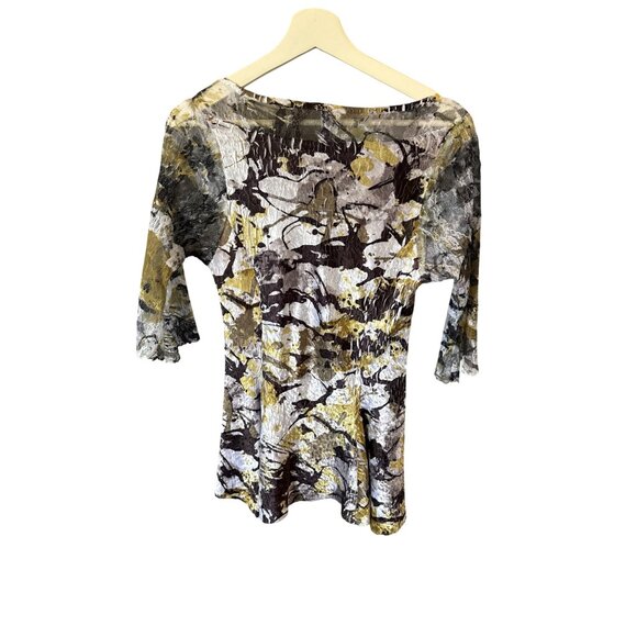 Lindi Abstract Floral Tunic Top 3/4 Sleeve Scoop Neck Flowy Hem S Black Artsy - Picture 8 of 8